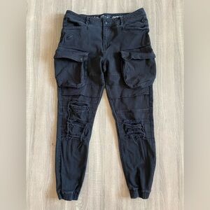 PUBLISH Black Raw Edge Distressed Punk Box Cargo Pocket Jogger Utility Jeans 36
